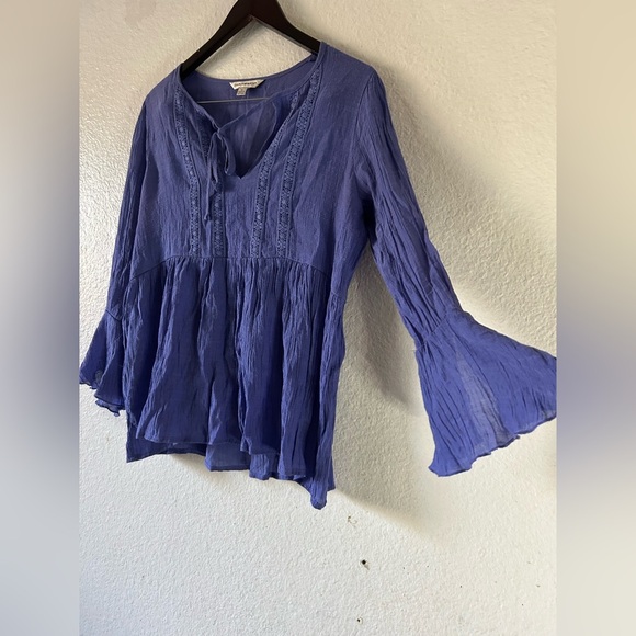 Counterparts Blue Whimsical Bell Sleeve Blouse Embroidered Medium Fairy Cottage - Picture 5 of 16